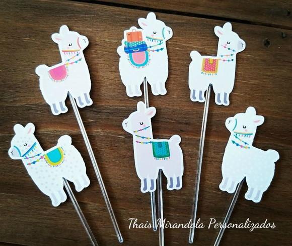 30 toppers Simples Lhamas, com palitinho