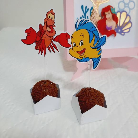 30 toppers Simples A Pequena Sereia, com palitinho