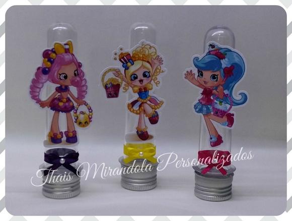 20 Tubetes com Aplique Shopkins, tampa metal