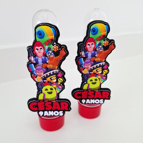20 Tubetes com Aplique Brawl Stars, tampa plástico