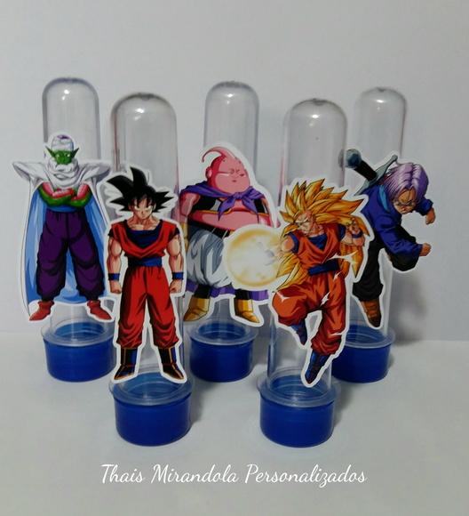 20 Tubetes com Aplique Dragon Ball, tampa plástico