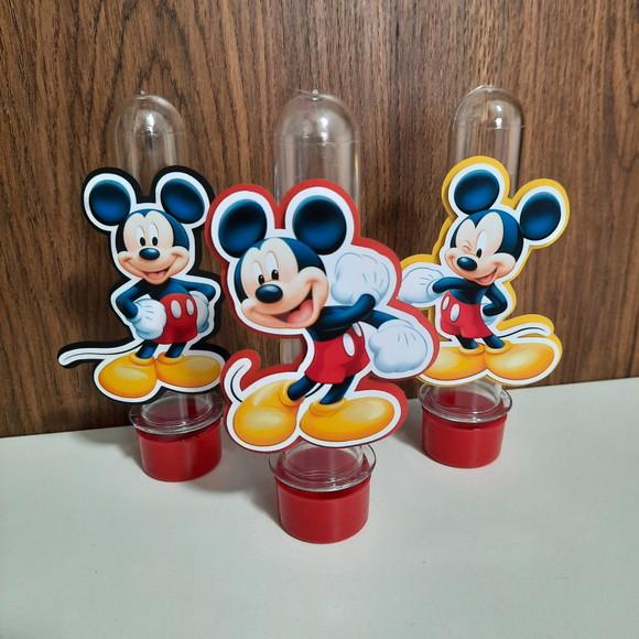 20 Tubetes com Aplique Mickey, tampa plástico