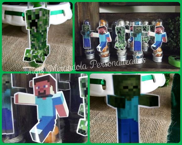 20 Tubetes com Aplique Minecraft, tampa metal