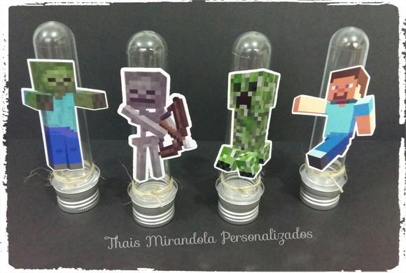20 Tubetes com Aplique Minecraft, tampa metal