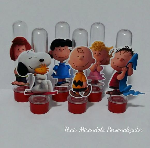 20 Tubetes com Aplique Snoopy, tampa plástico