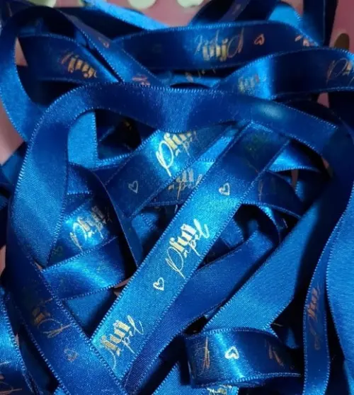 50m Fita Cetim Personalizada 15mm Imp. Dourada (leia a Descrição)