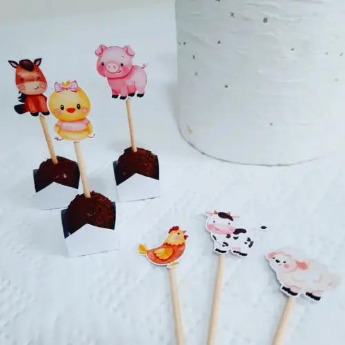 Kit Topo de Bolo + Toppers + Forminhas - Fazendinha