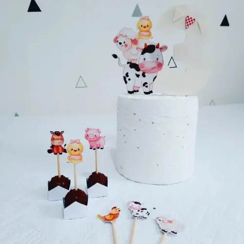 Kit Topo de Bolo + Toppers + Forminhas - Fazendinha