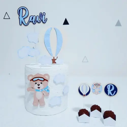 Kit Topo de Bolo + Toppers + Forminhas - Urso Baloeiro