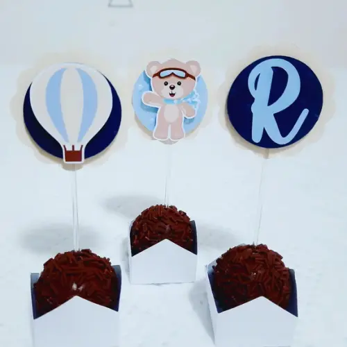 Kit Topo de Bolo + Toppers + Forminhas - Urso Baloeiro