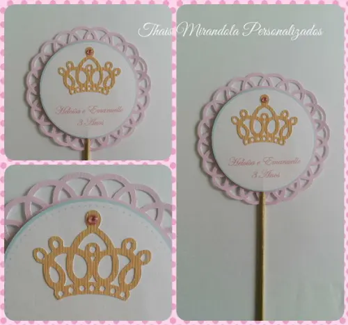 10 toppers Alto 3D Coroa/Princesas