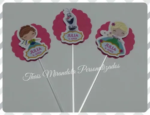 30 Topper 3D Frozen Febre Congelante, com palitinho