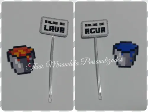 30 Toppers + Aplique Baldes Minecraft, com palitinho