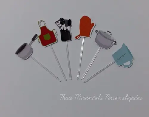 30 toppers Simples Chá de Cozinha, com palitinho
