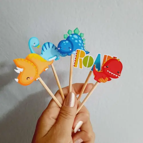 30 toppers Simples Dino, com palitinho
