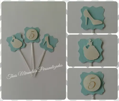 30 toppers 3D Cinderela, com palitinho