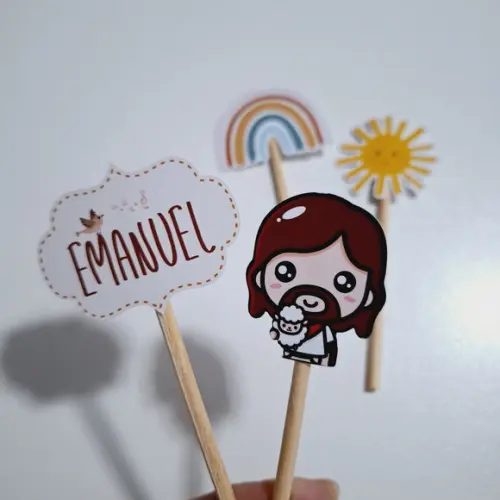 30 toppers Simples Volta ao Sol com Jesus, com palitinho