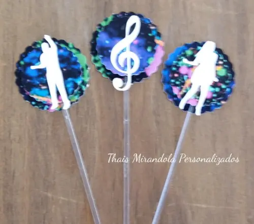 30 toppers 3D Festa Neon, com palitinho