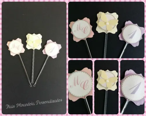 30 toppers 3D Jardim das Borboletas, com palitinho