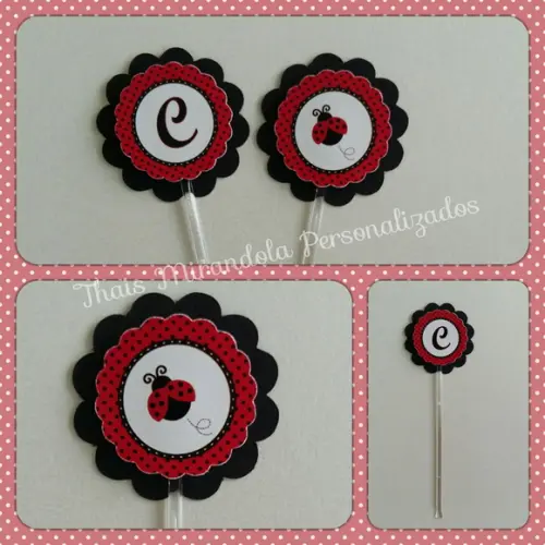 30 toppers 3D Joaninhas, com palitinho