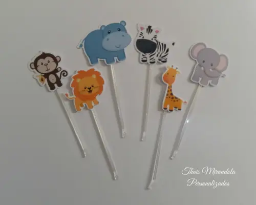 30 toppers Simples Safari, com palitinho
