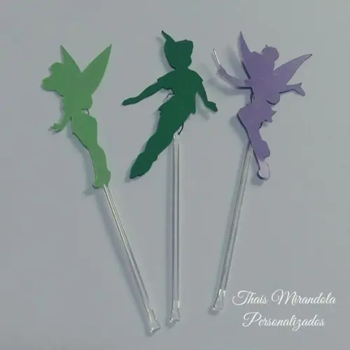 30 toppers 3D Sininho e Peter Pan, com palitinho