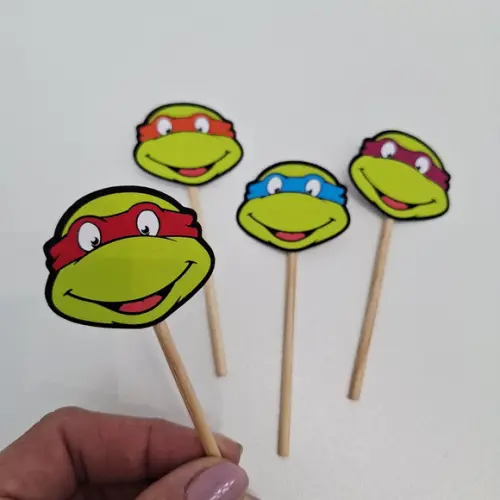 30 toppers Simples Tartarugas Ninja, com palitinho