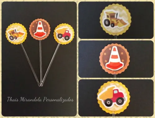 30 toppers 3D Tratores, com palitinho