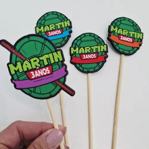 30 toppers 3D Tartarugas Ninja, com palitinho