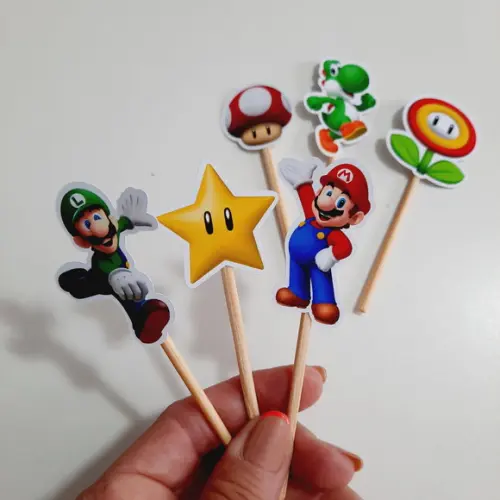 30 toppers Simples Mario, com palitinho