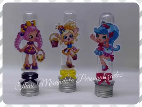 20 Tubetes com Aplique Shopkins, tampa metal