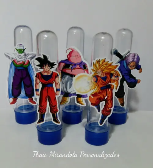 20 Tubetes com Aplique Dragon Ball, tampa plástico