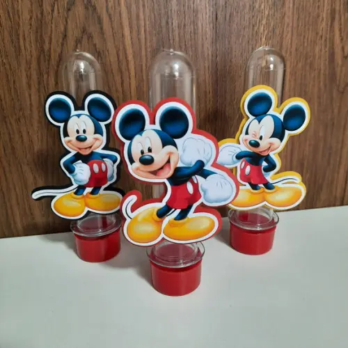 20 Tubetes com Aplique Mickey, tampa plástico