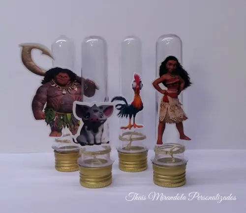 20 Tubetes com Aplique Moana, tampa metal