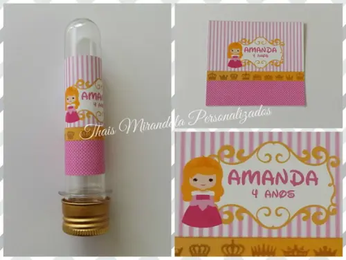 20 Tubetes com Aplique Princesas Kids, tampa metal