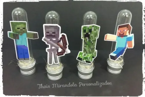 20 Tubetes com Aplique Minecraft, tampa metal