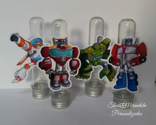 20 Tubetes com Aplique Rescue Bots, tampa metal
