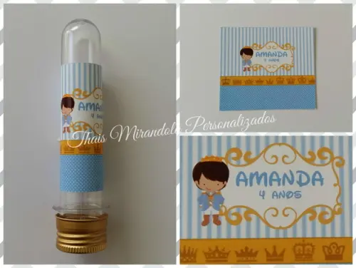 20 Tubetes com Aplique Principe Kids, tampa metal