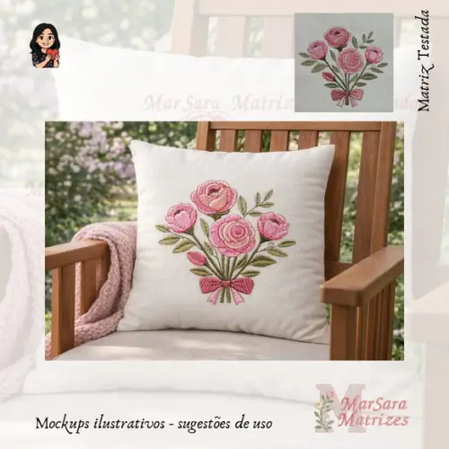 Matriz de Bordado - Buquê Rosas com Laço