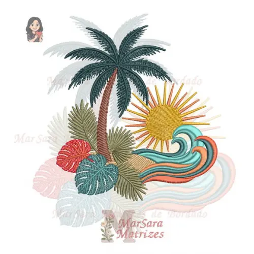 Matriz de Bordado Verão Praia Mar e Sol