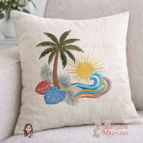 Matriz de Bordado Verão Praia Mar e Sol