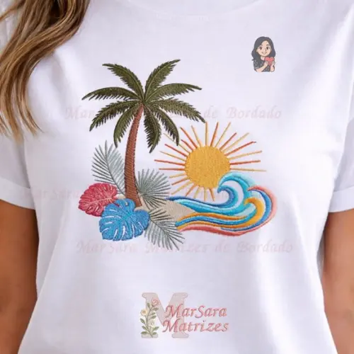 Matriz de Bordado Verão Praia Mar e Sol