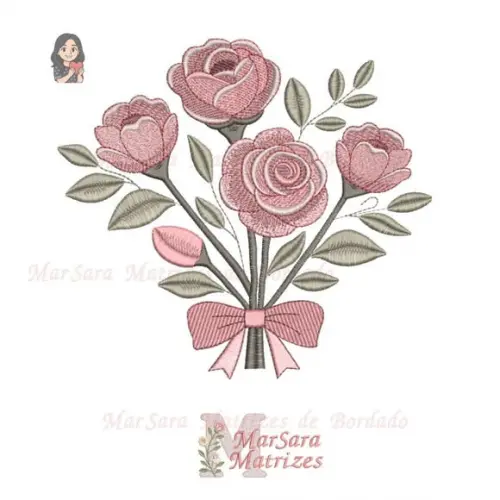 Matriz de Bordado - Buquê Rosas com Laço