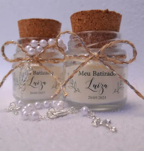 Lembrancinha Vela Perfumada / Vidrinho com Mini Terço