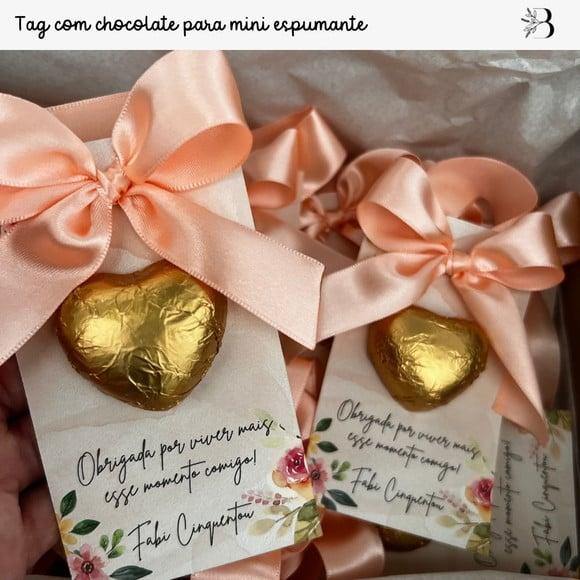 Laço, Tag e Chocolate para Mini Espumante