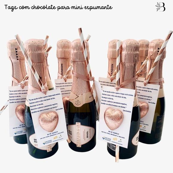 Laço, Tag e Chocolate para Mini Espumante