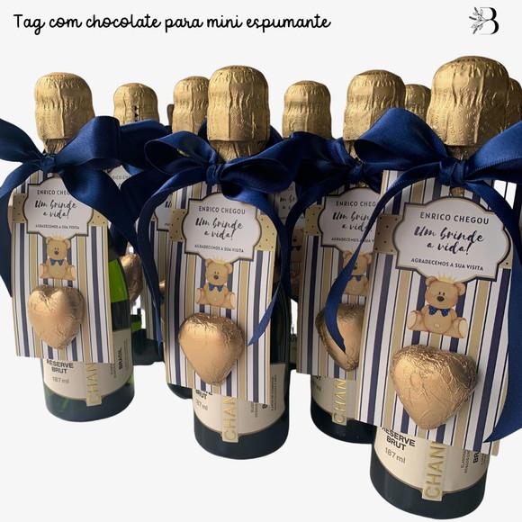Laço, Tag e Chocolate para Mini Espumante