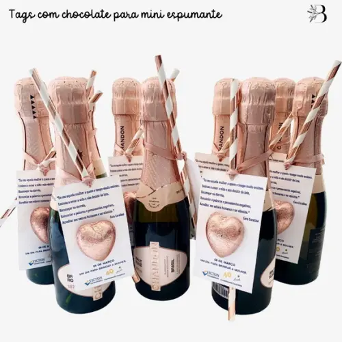 Laço, Tag e Chocolate para Mini Espumante