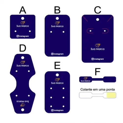 Kit Tags Plast. Jóias c Sua Marca 6 Mod Fundo Preto ou Color