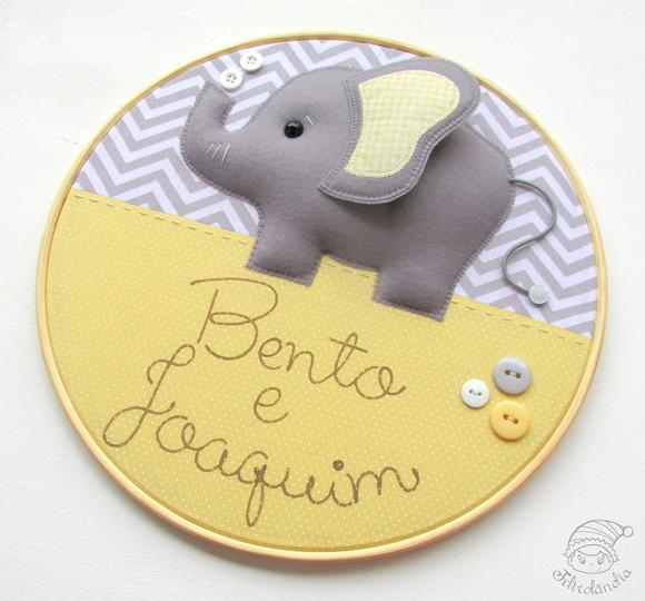 Enfeite de Porta Maternidade Elefante Gêmeos